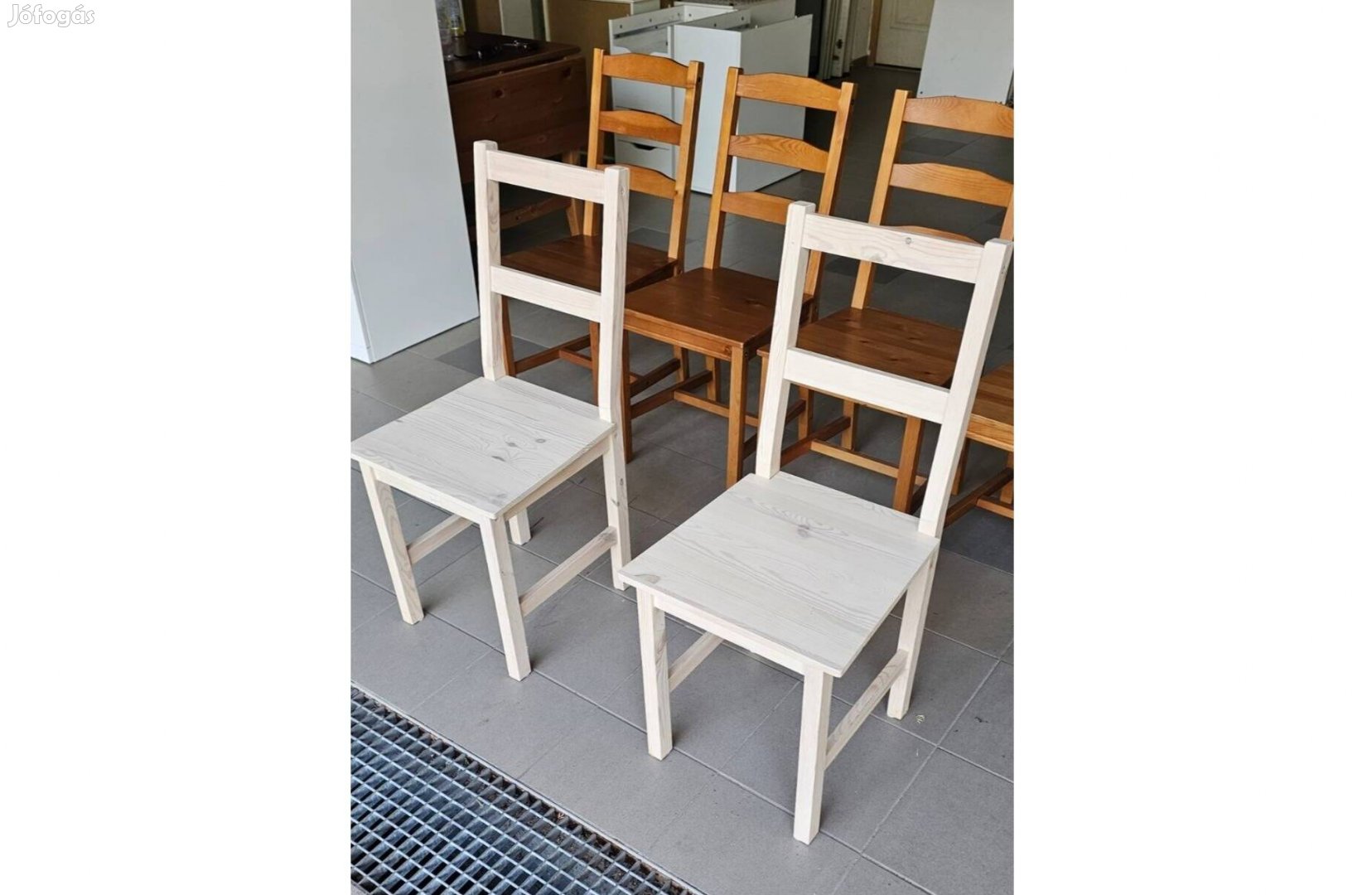 2db IKEA Ivar fenyő étkezőszék, fehérre pácolva