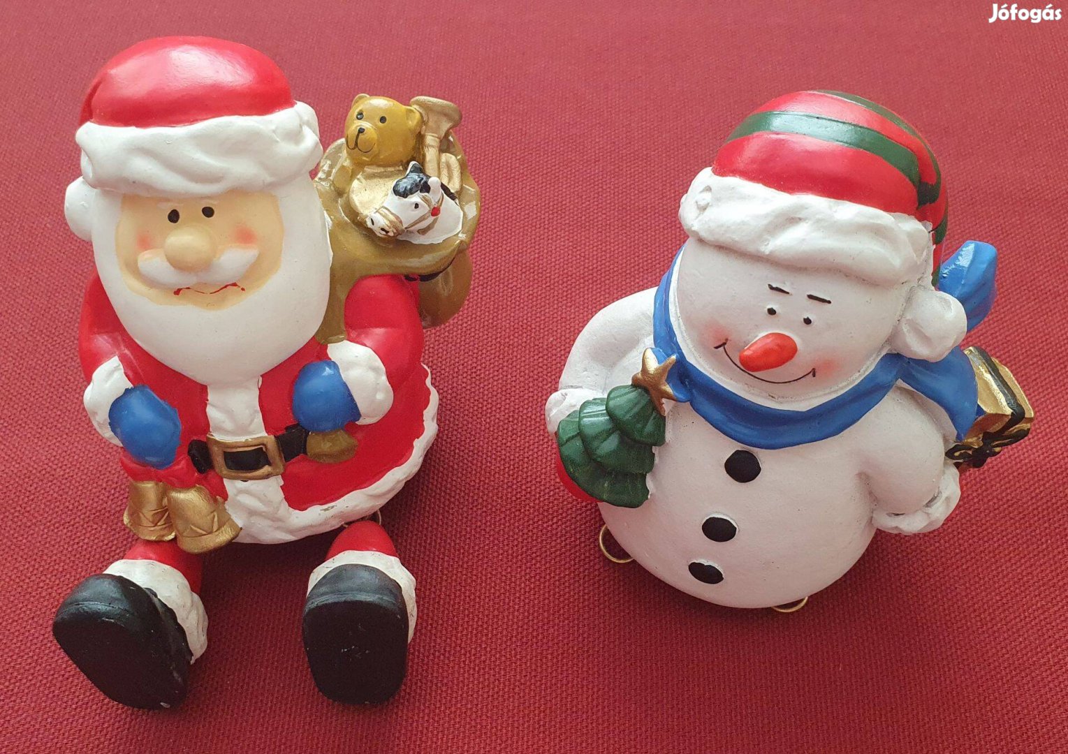 2db karácsonyi kerámia mikulás és hóember dekoráció kellék