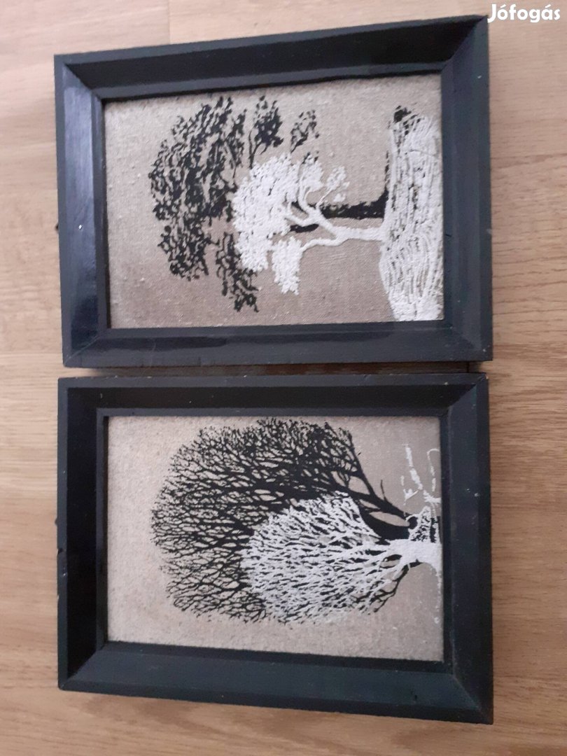 2db textilkép,sötétbarna kerettel