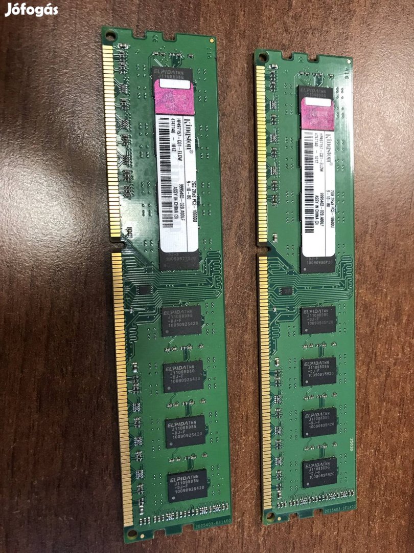 2x2GB Kingston DDR3 10600U 1333MHz számítógép memória, kétoldalas