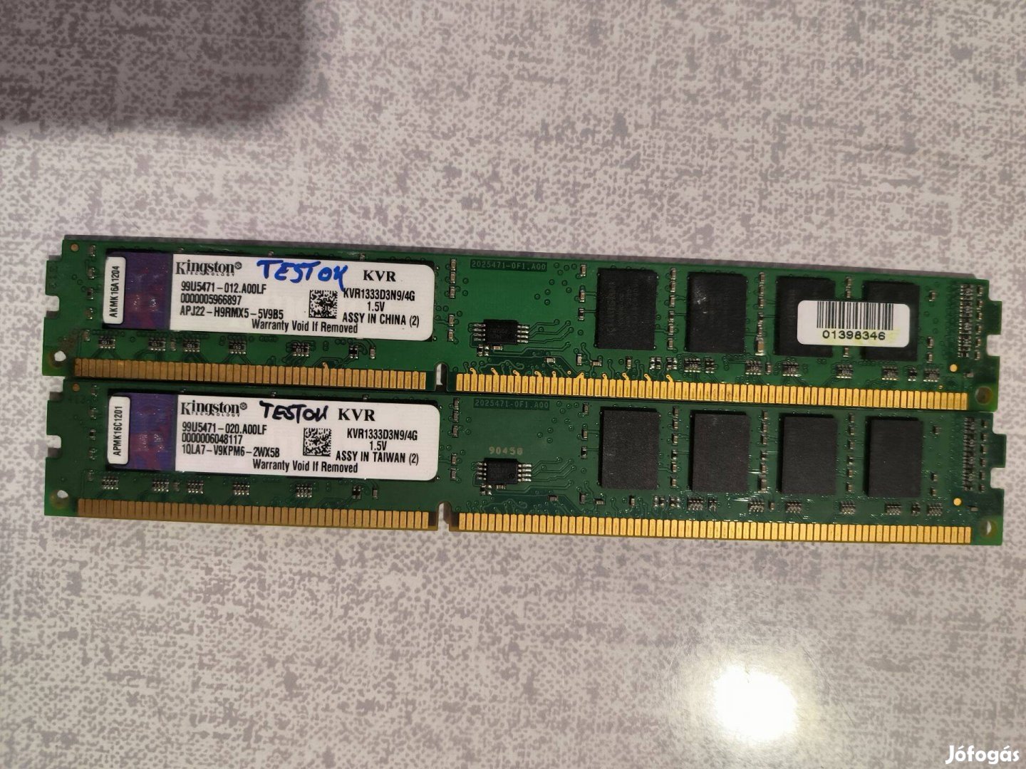 2x 4GB DDR3 1333 MHz Kingston Kvr - tesztelt, hibátlan, próbagar