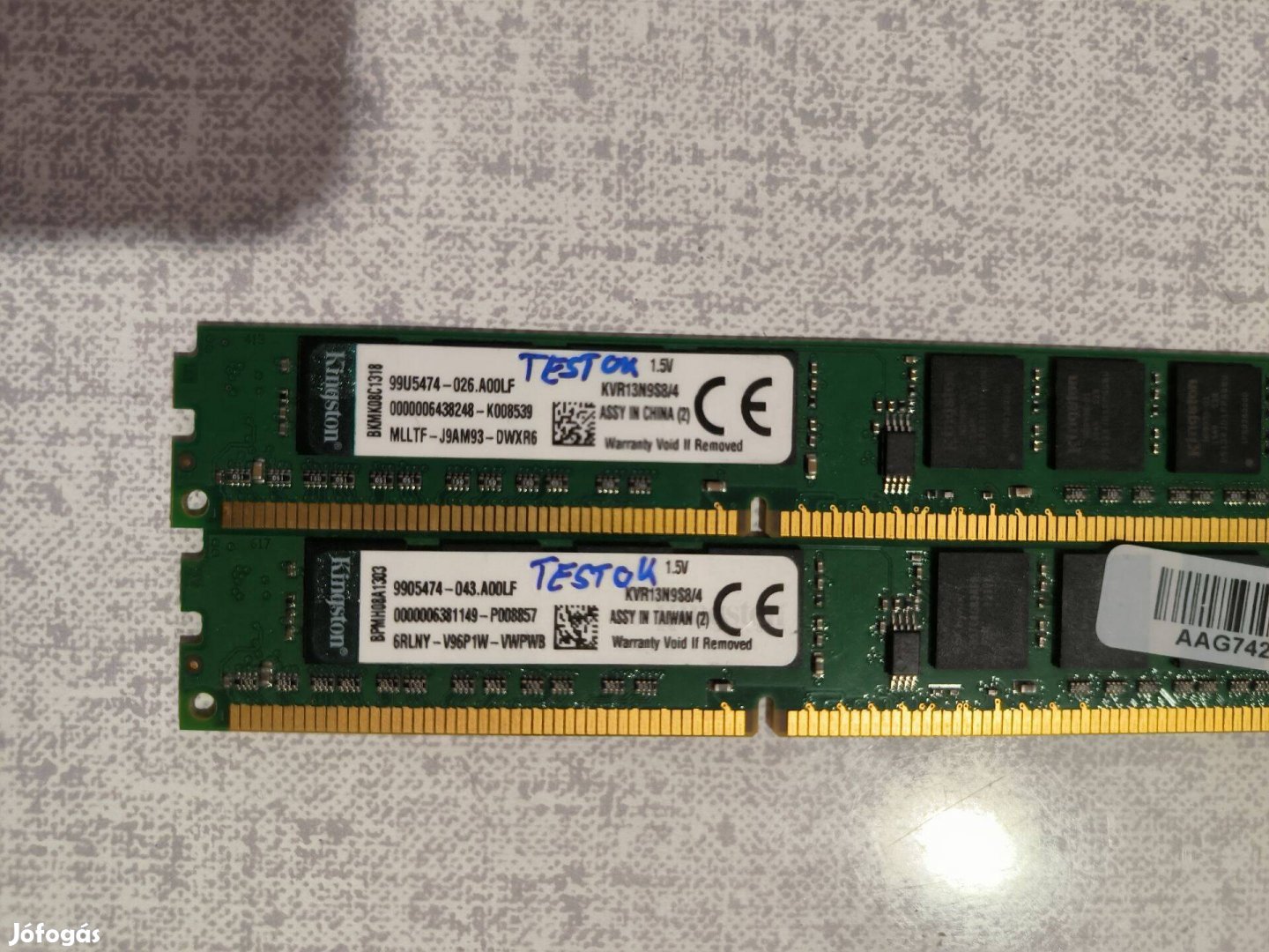 2x 4GB DDR3 1600 MHz Kingston Kvr - tesztelt, hibátlan, próbagar