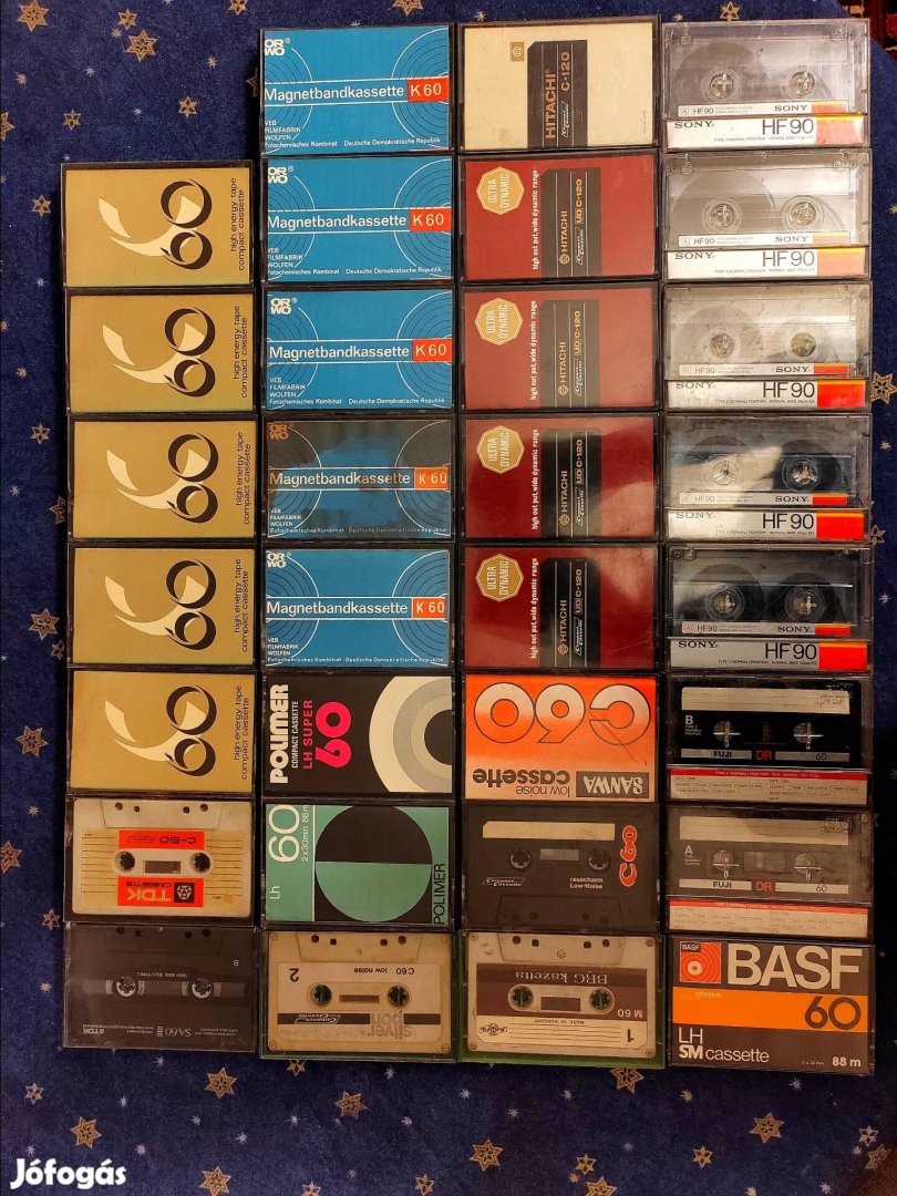 31 db. audio magnó kazetta, Orwo, Polimer, Hitachi, Fuji, Basf, Tdk.. 