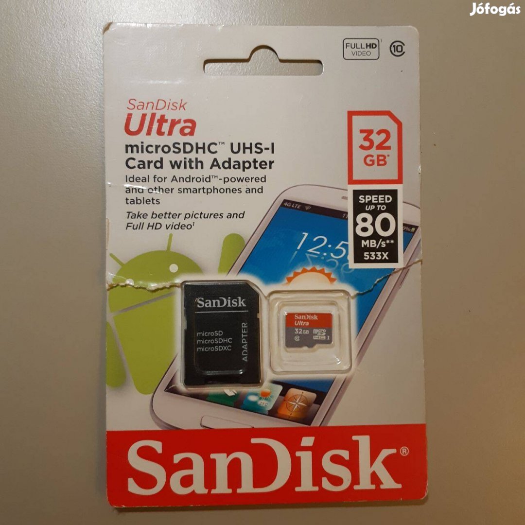 32GB Sandisk Ultea memória kártya és adapter