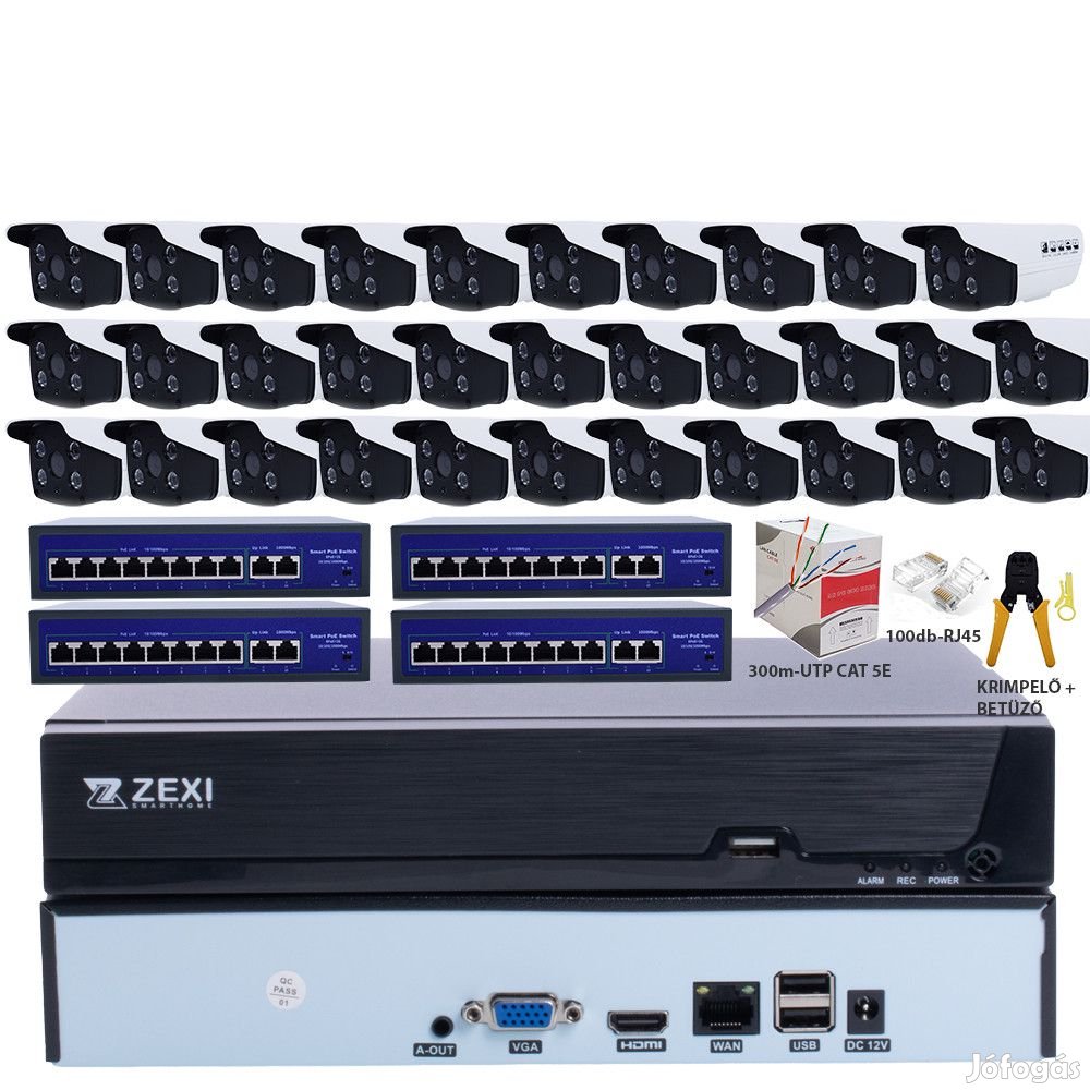 32 KAMERÁS BIZTONSÁGI KAMERARENDSZER 5MP/ IP/ PoE SWITCH/ AI/ 60M IR/