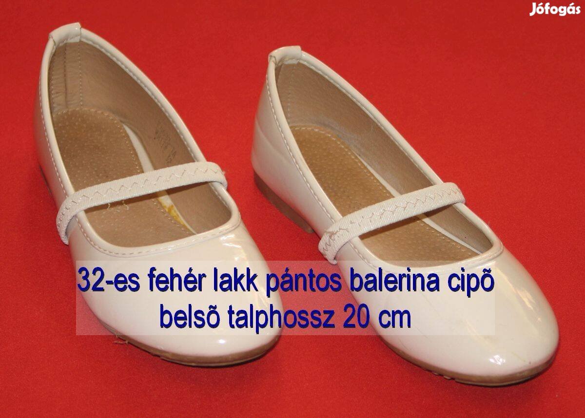 32 -es fehér balerina alkalmi cipő lakk gumipánttal bh 20 cm Bp12ker