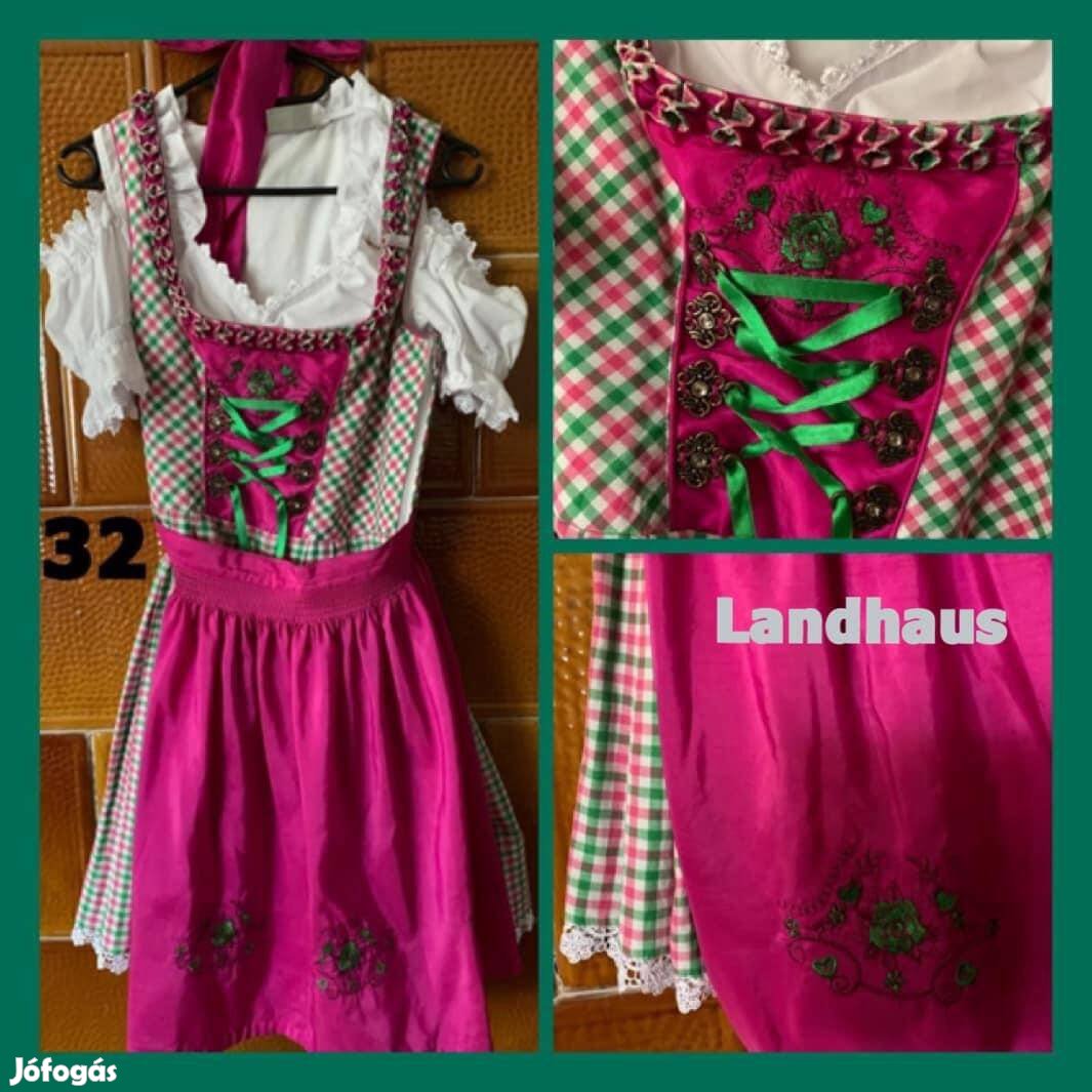 32-es Dirndl ruha blúzzal pink-zöld kockás /Landhaus/