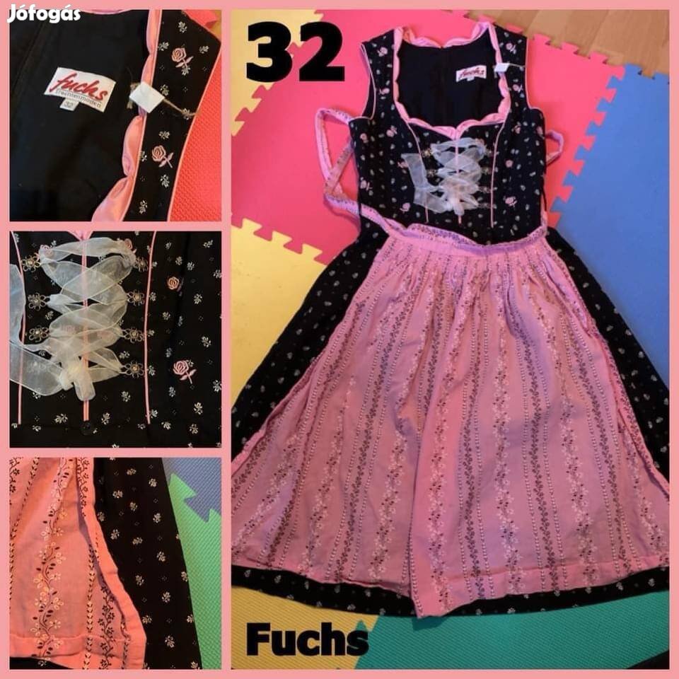 32-es fekete-rózsaszín Dirndl ruha /Fuchs/