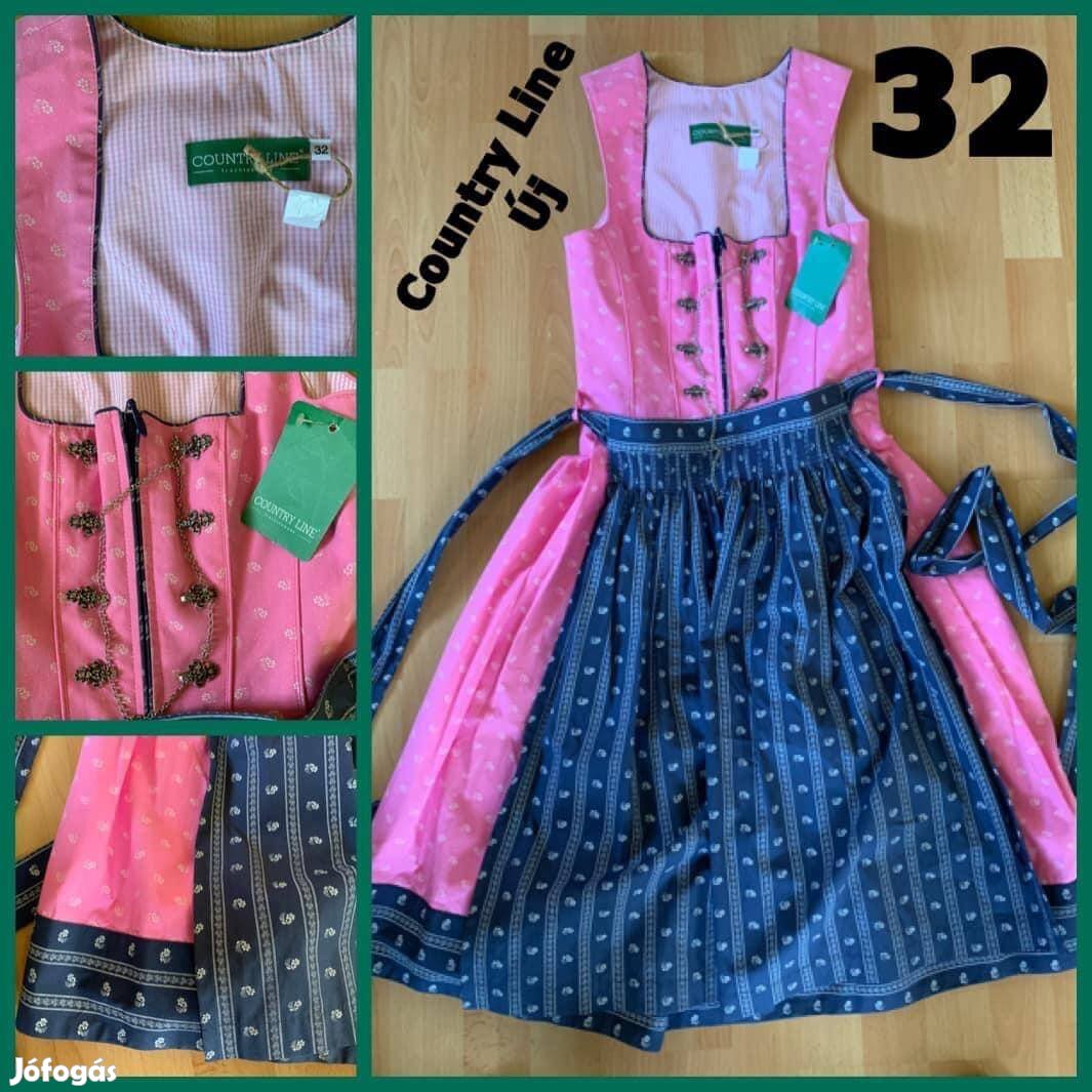 32-es új Dirndl ruha rózsaszín-sötétkék /Country Line/