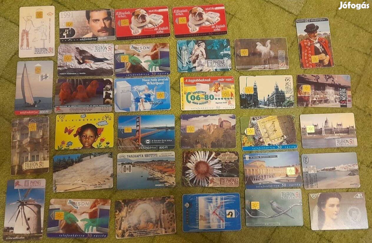 33 db régi telefonkártya eladó magyar, szlovák, görög
