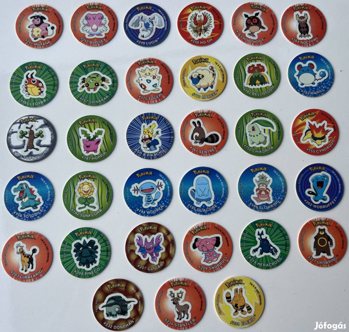 33db Régi Magyar Nyelvű Világító Pokemon Tazo Teljes Szett