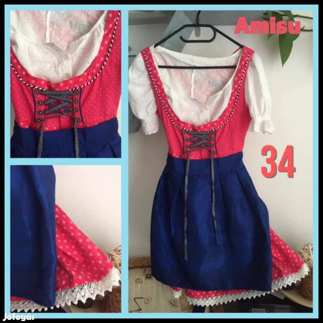 34-es pink-sötétkék Dirndl ruha blúzzal /Amisu/