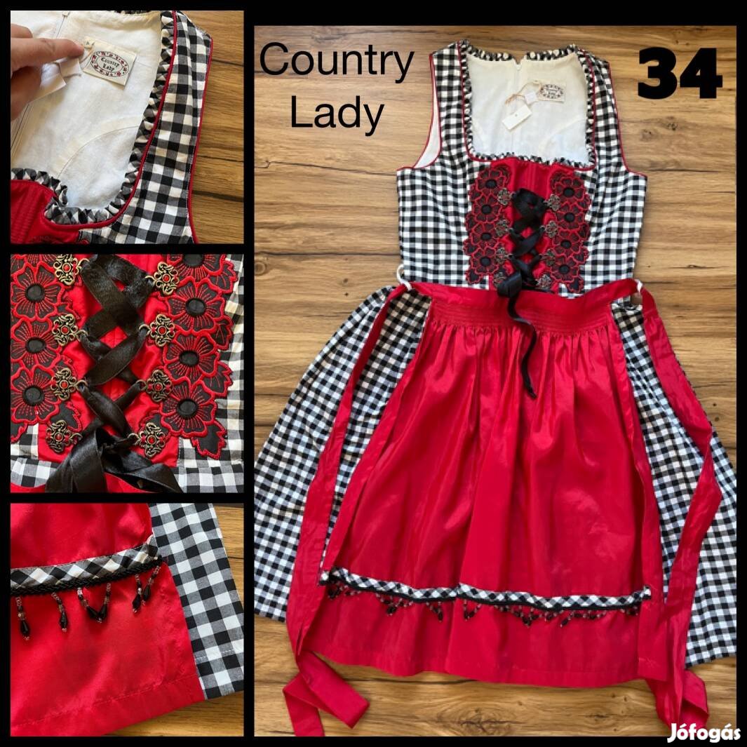 34-es piros-fekete kockás Dirndl ruha /Country Lady/