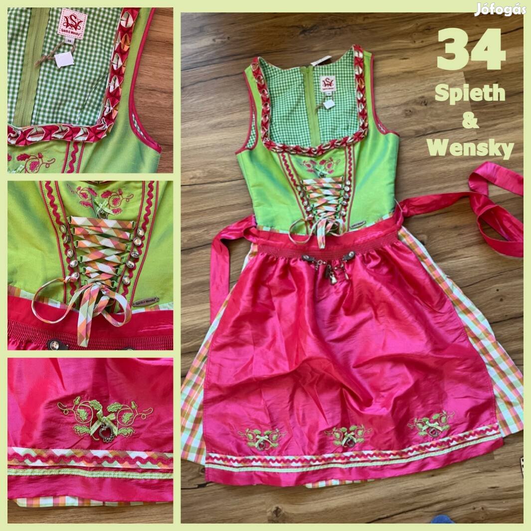 34-es zöld-pink Dirndl ruha /Spierh&Wensky/