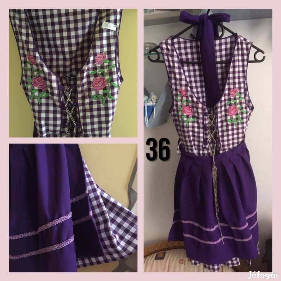 36-os lila kockás Dirndl ruha