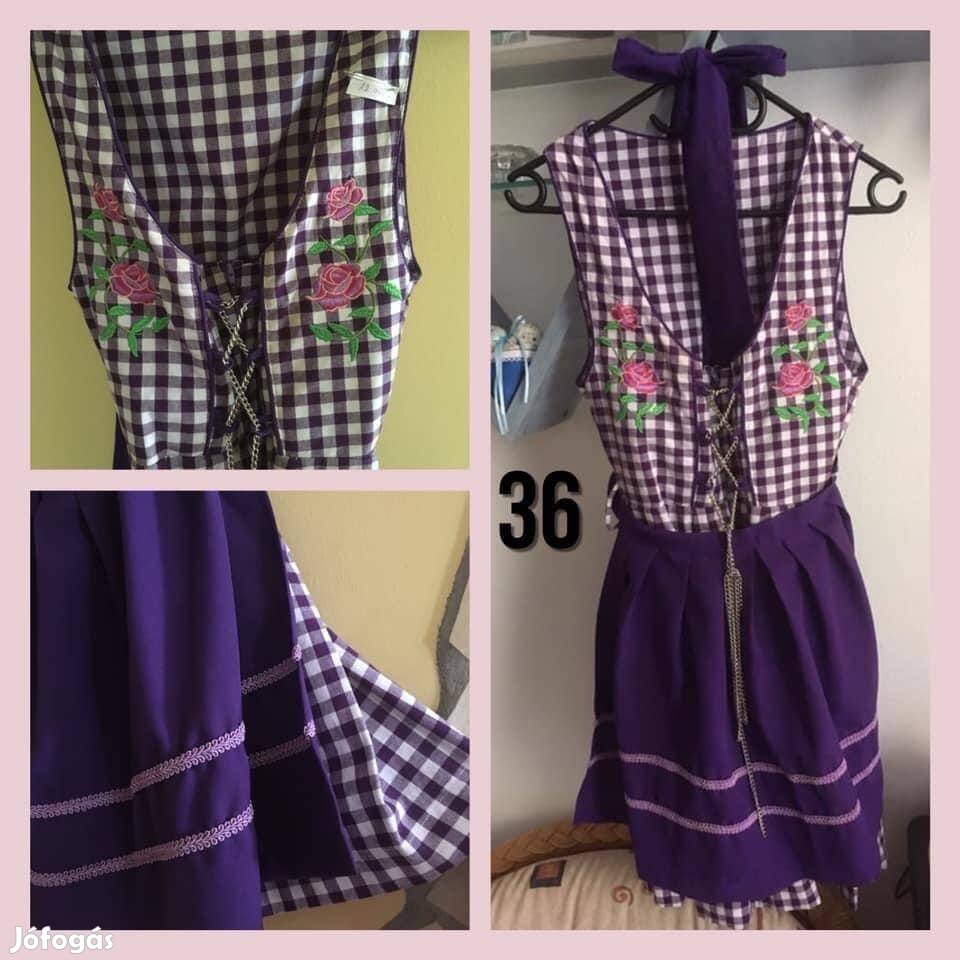 36-os lila kockás Dirndl ruha /rövid/