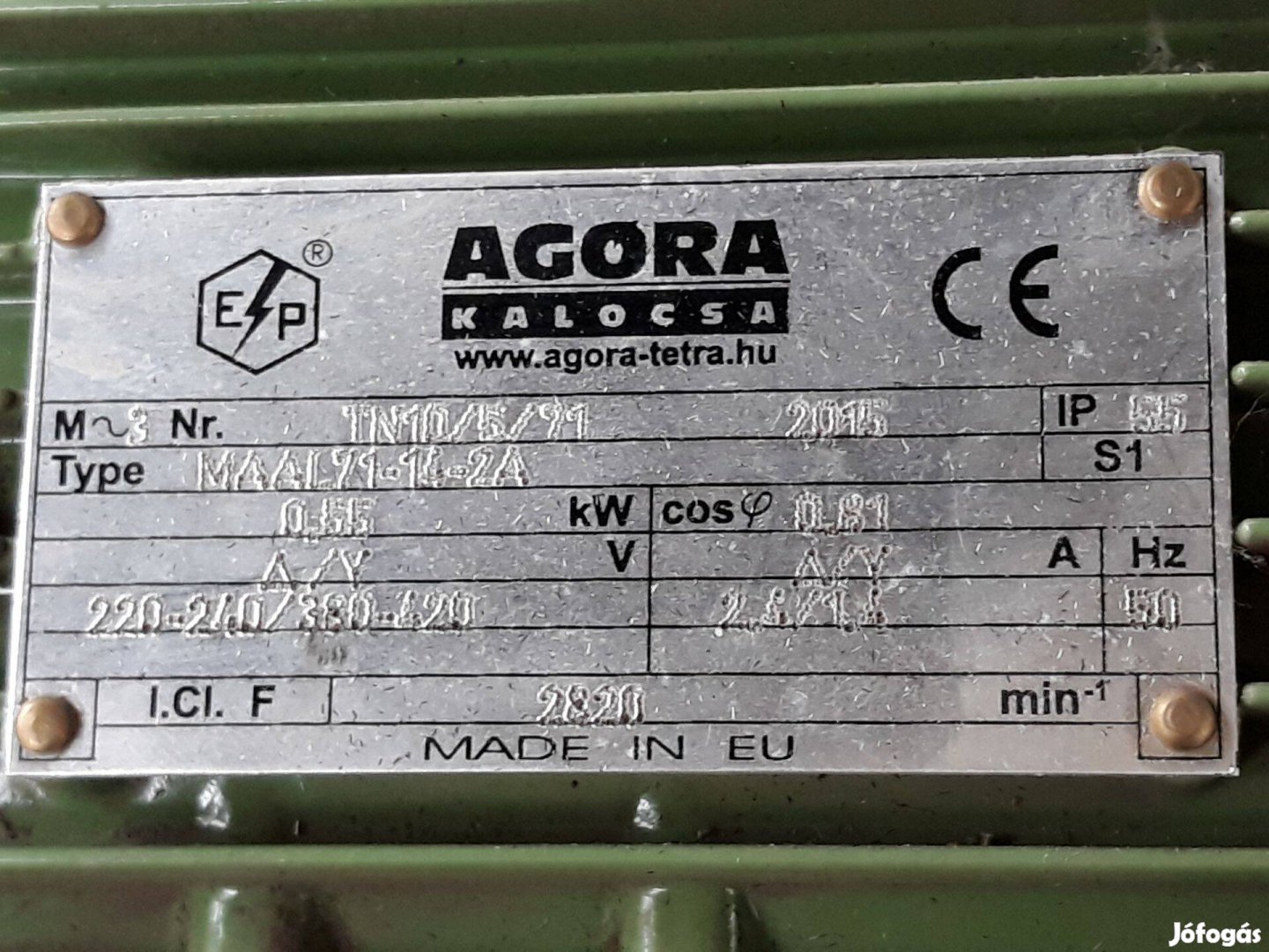 380-220 V-os 0,55 kW-os villanymotor meghajtóval eladó