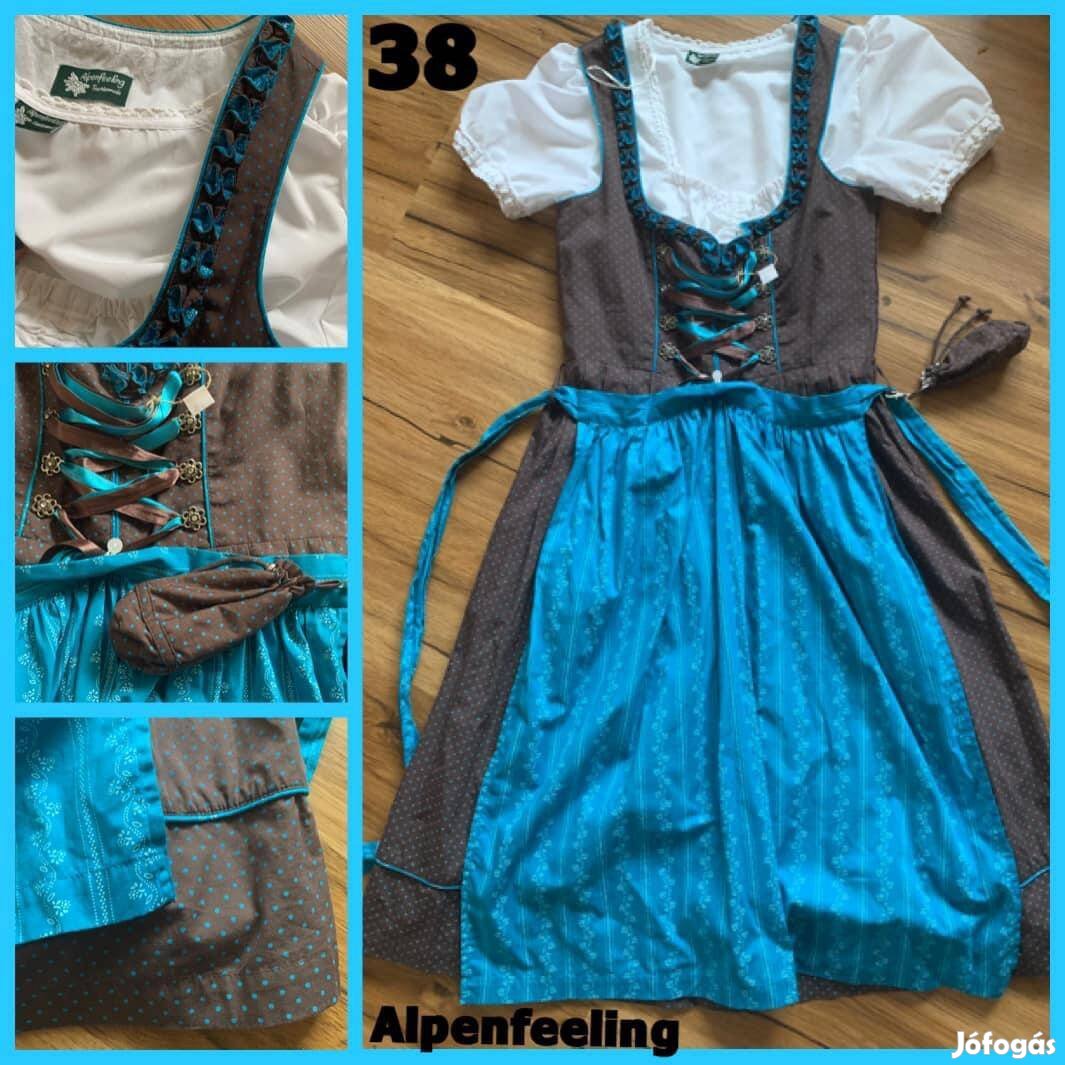 38-as Dirndl ruha blúzzal barna-kék /Alpenfeeling/