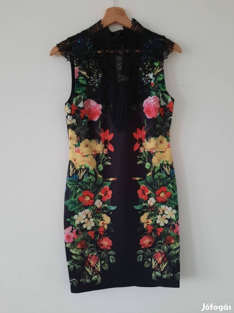 38-as (M-es) Bonprix virágmintás fekete női ruha