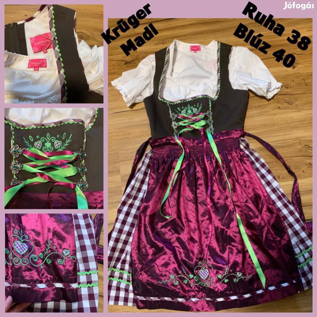 38-as barna-lila Dirndl ruha blúzzal /Krüger/