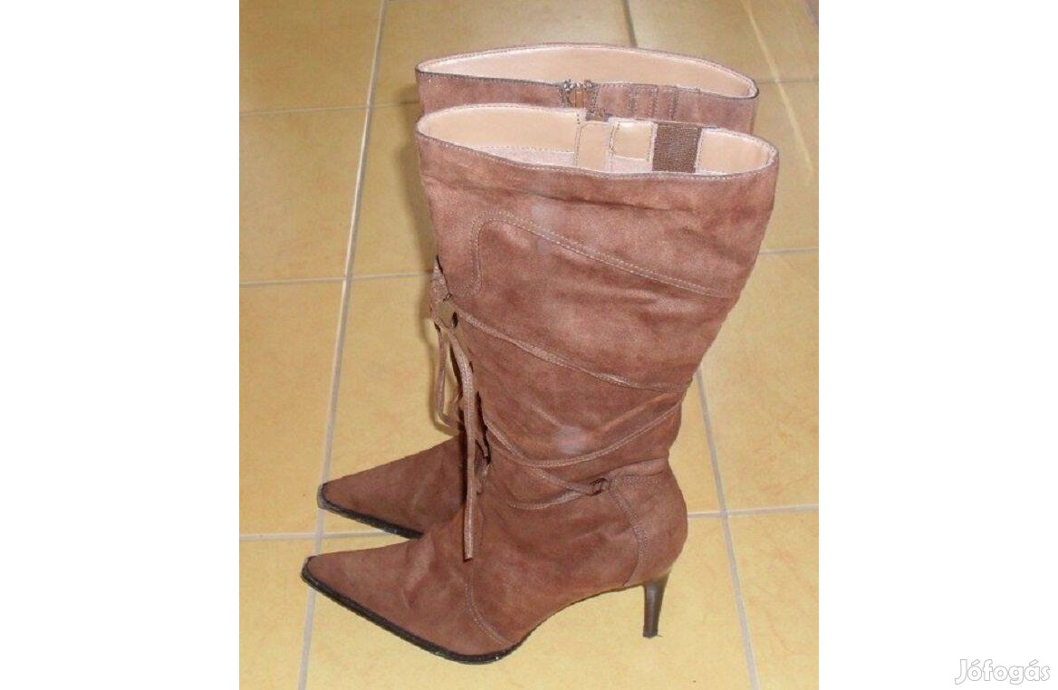38-as magasszárú hegyes orrú vékonyan bélelt bőrcsizma