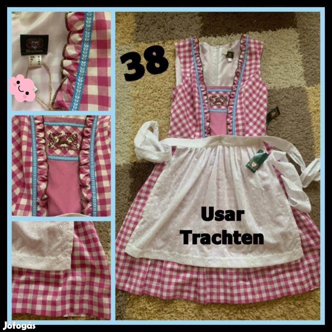 38-as rózsaszín kockás Dirndl ruha /új/