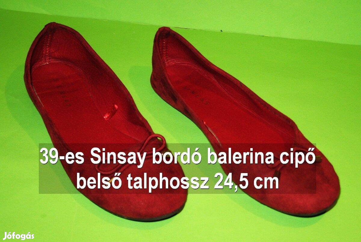 39-es Sinsay bordó alkalmi balerina cipő masnis 24,5cm Bp.12.ker