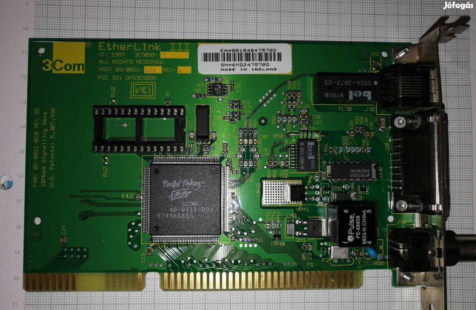 3Com Etherlink III, ISA hálózati kártya, BNC, RJ-45, AUI