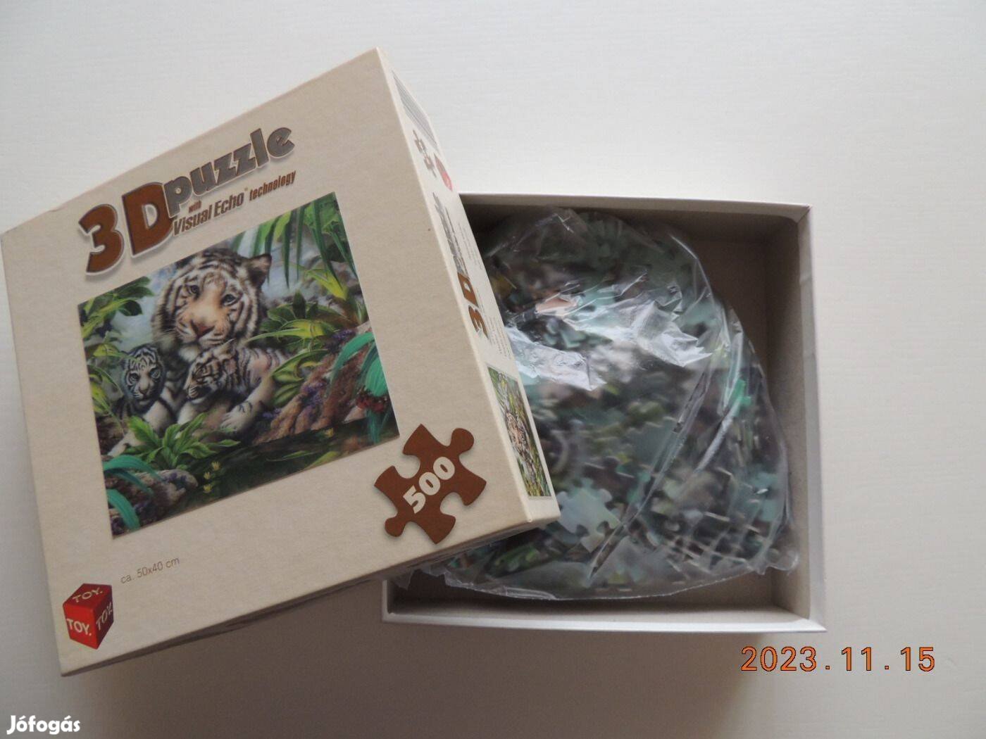 3D-s puzzle 500 db-os "Fehér tigrisek", eredeti dobozában