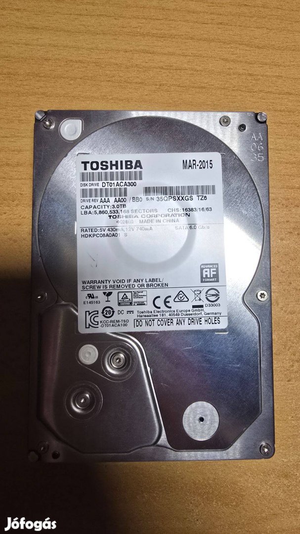 3TB Toshiba bad sectoros HDD, winchester DT01ACA300