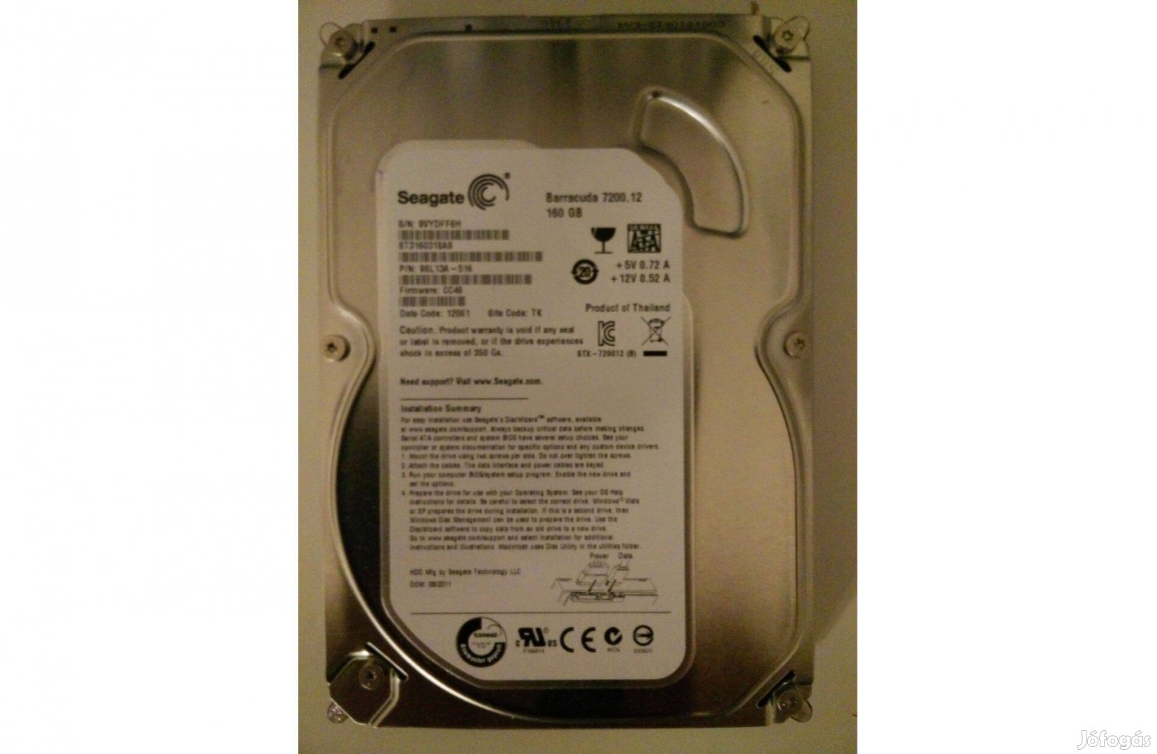 3,5" 160 GB Seagate Barracuda 7200 RPM SATA HDD, nem használt