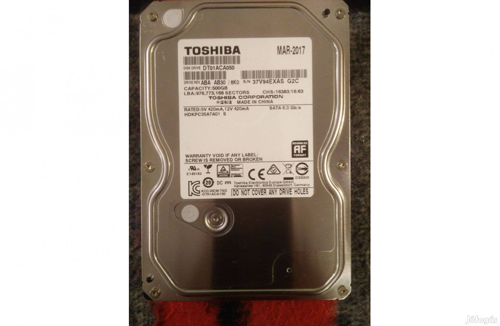 3,5" 500 GB Toshiba 7200 RPM SATA HDD