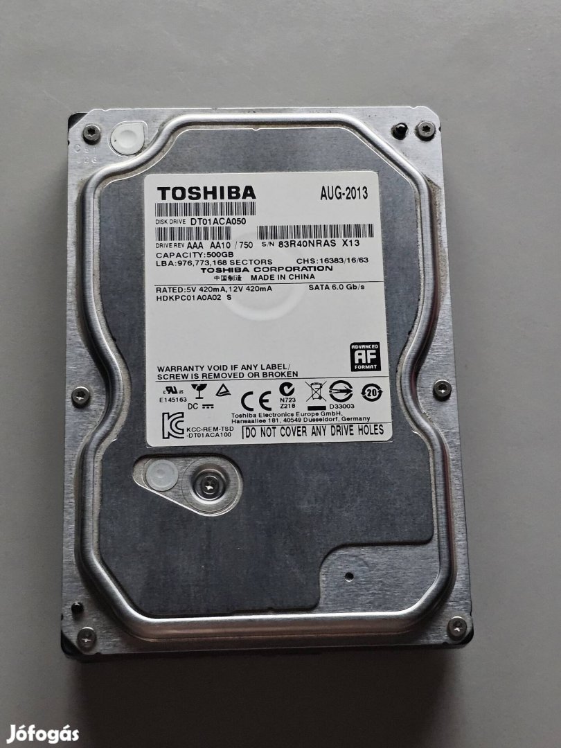 3,5" SATA Merevlemezek 500GB 100%/100%