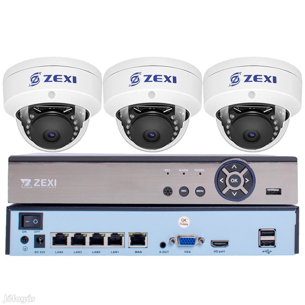 3 DOME kamerás 5MP IP POE biztonsági rendszer