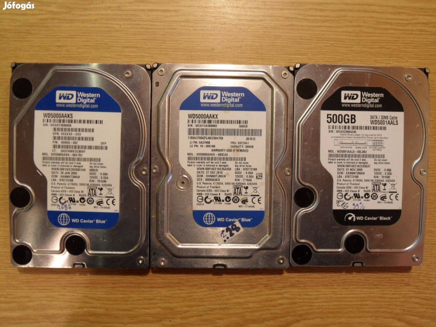 3 darab Western Digital 500GB / 3.5 HDD