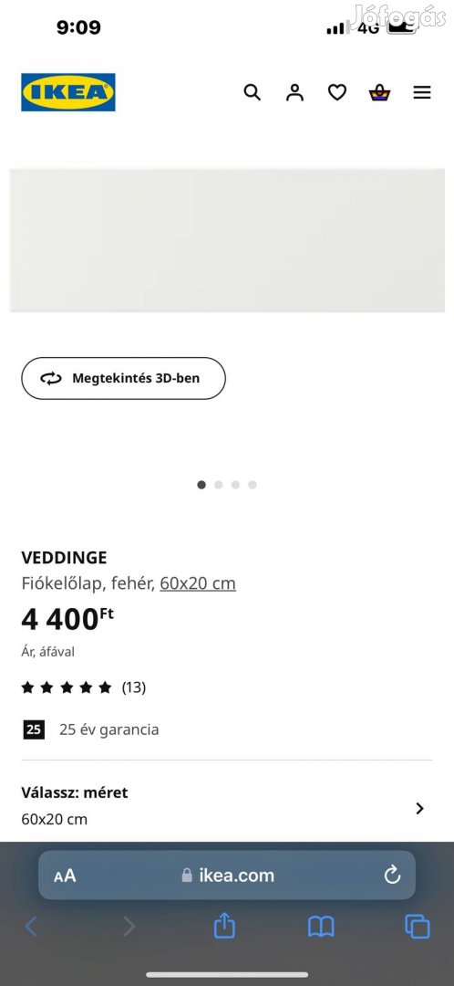 3 db Ikea Veddinge fehér fiókelőlap 