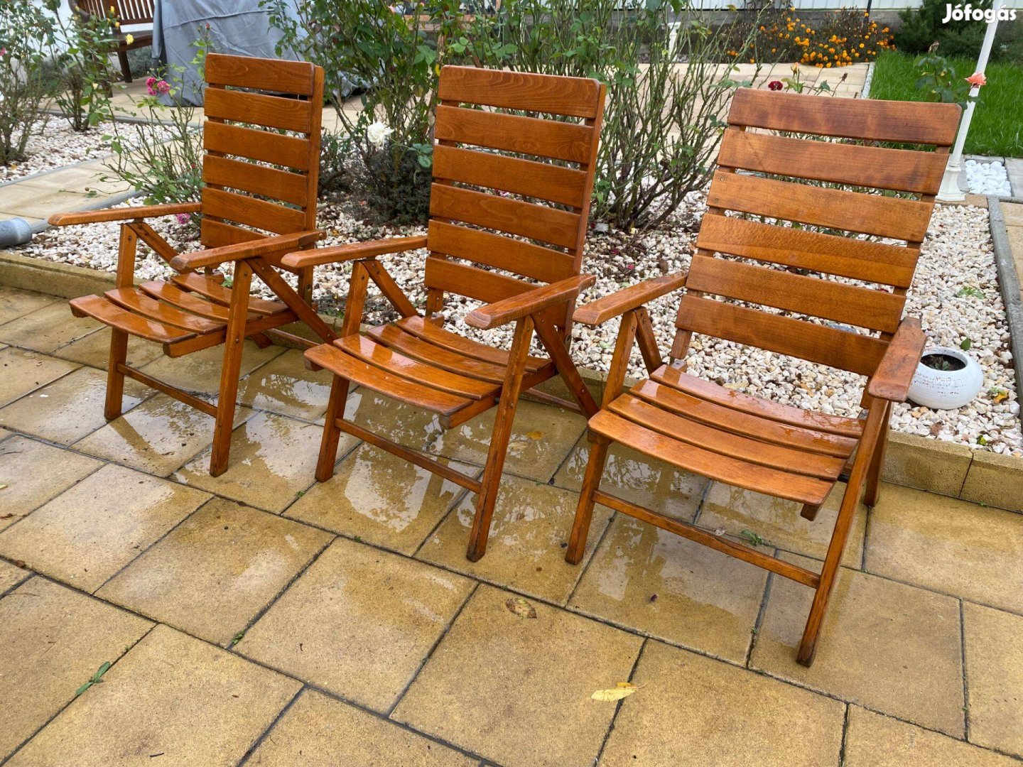 3 db Német Prémium karfás Fa kerti szék Összecsukható Dönthető