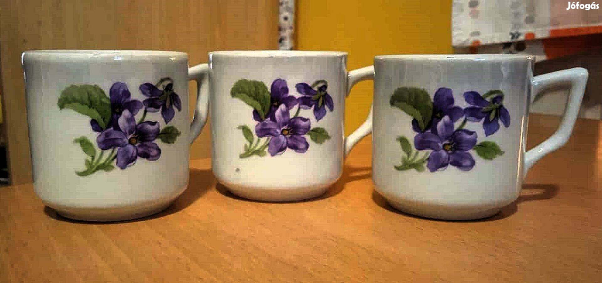 3 db. ritka ibolyás Iris porcelán kávéscsésze