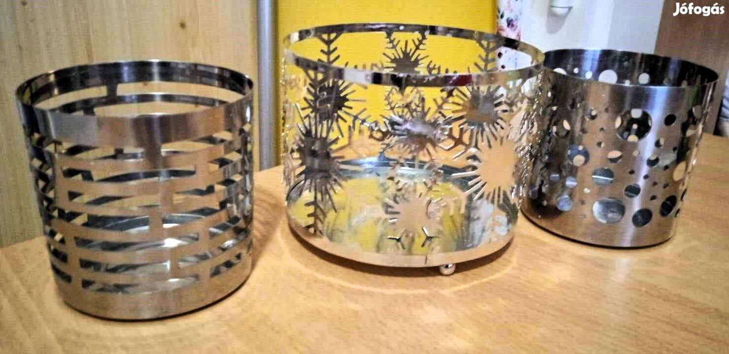 3 db ezüst színű Wakkert IKEA dizájn, fém gyertya,