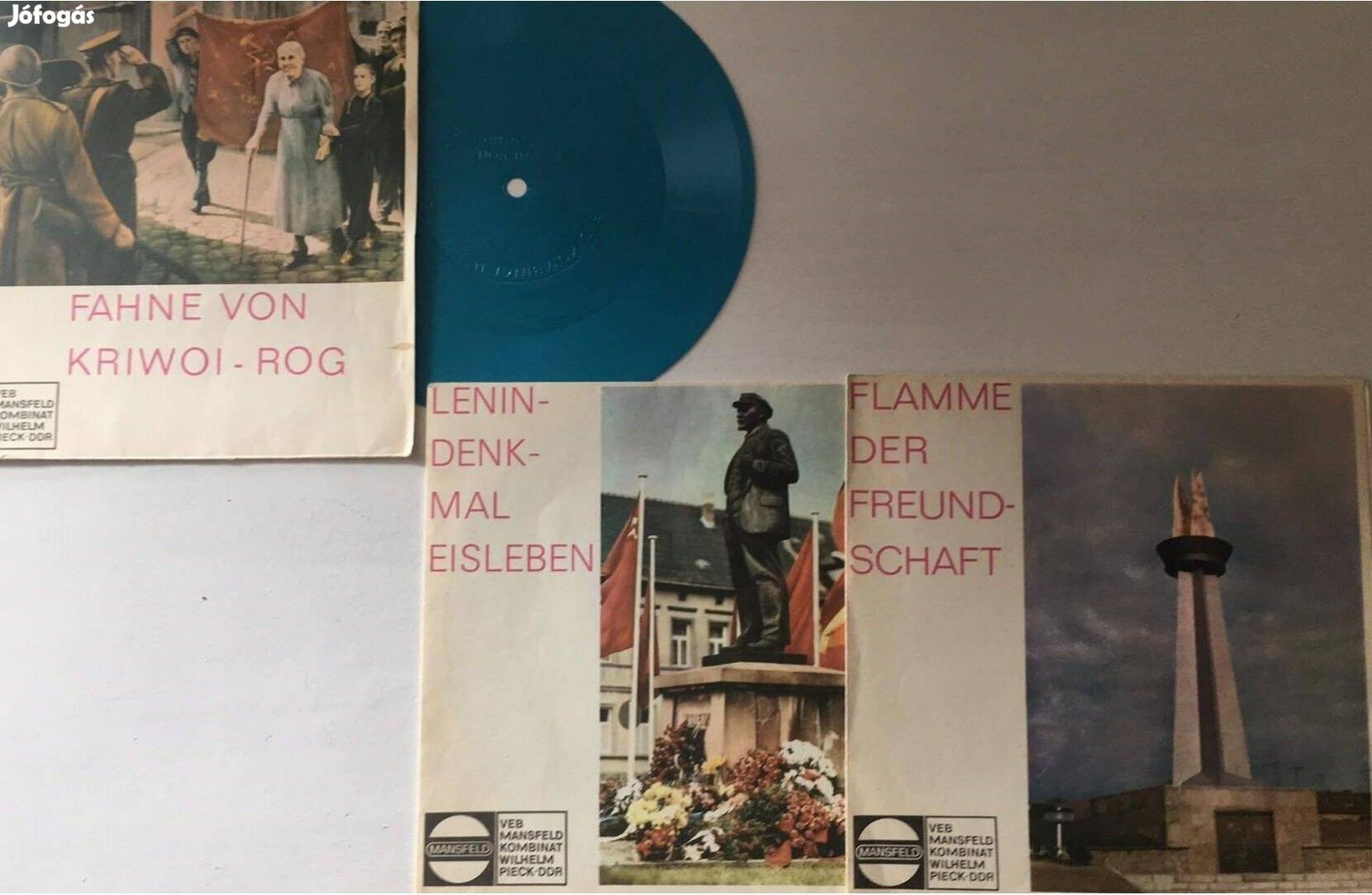 3 db kék műanyag hanglemez (NDK, DDR), retro