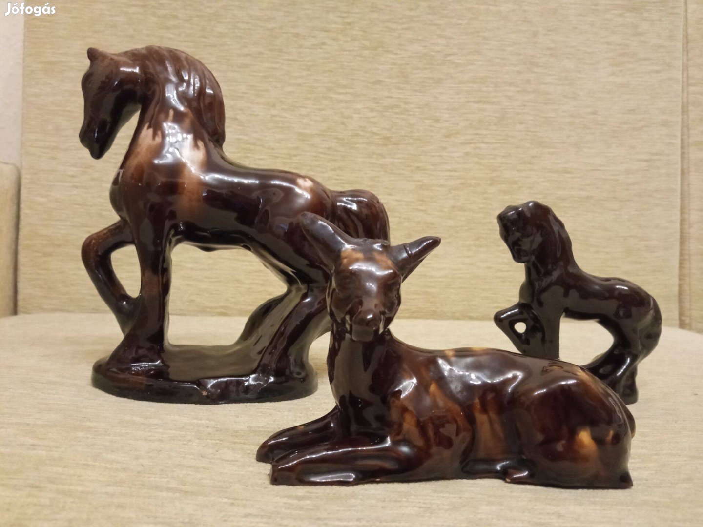 3 db retro kerámia figura együtt őzike ló