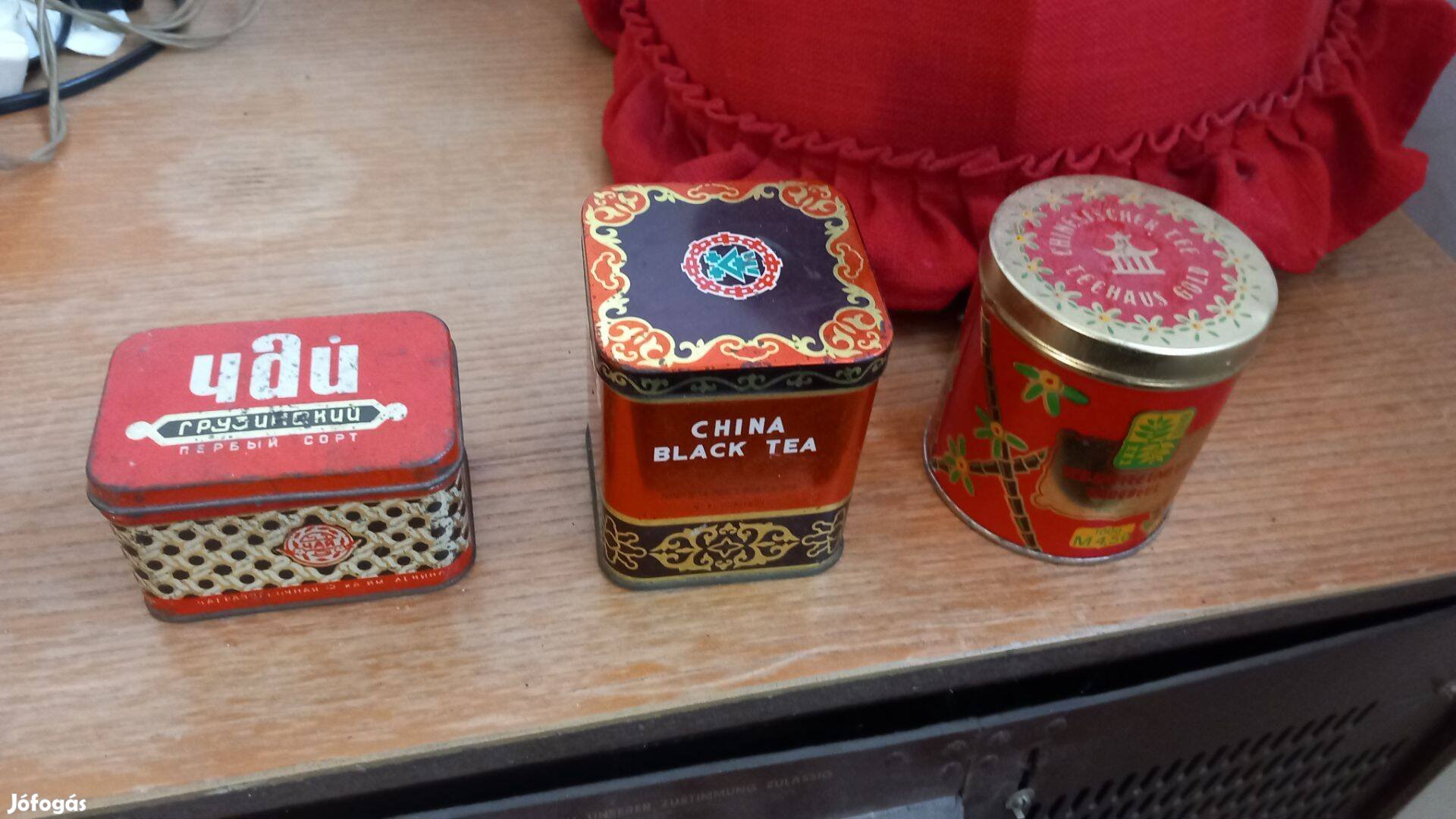 3 db retro ritka fém teás doboz jó állapotban