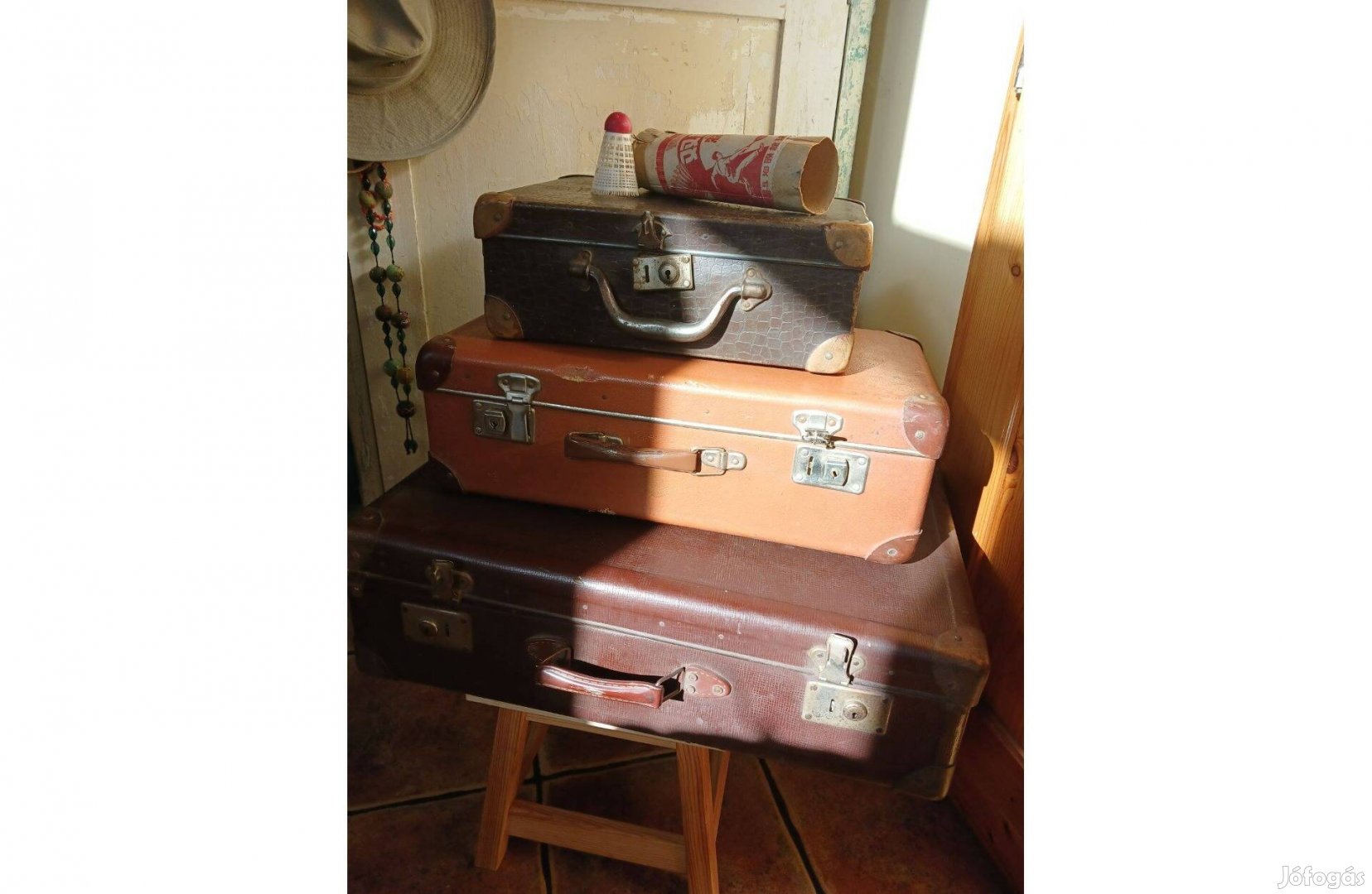 3 db vulkanfiber régi bőrönd koffer