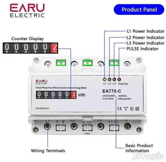 3 fázisú Mérőóra Analóg Számlálóval 3x220V/380V (5901)
