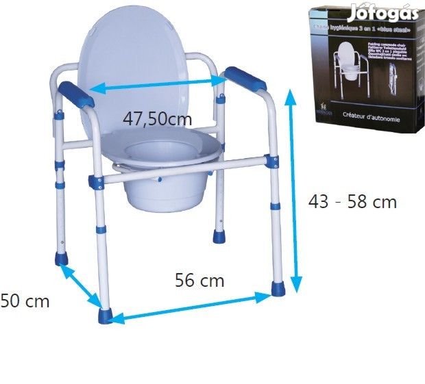 3 funkciós, állítható magasságú, összecsukható szoba WC