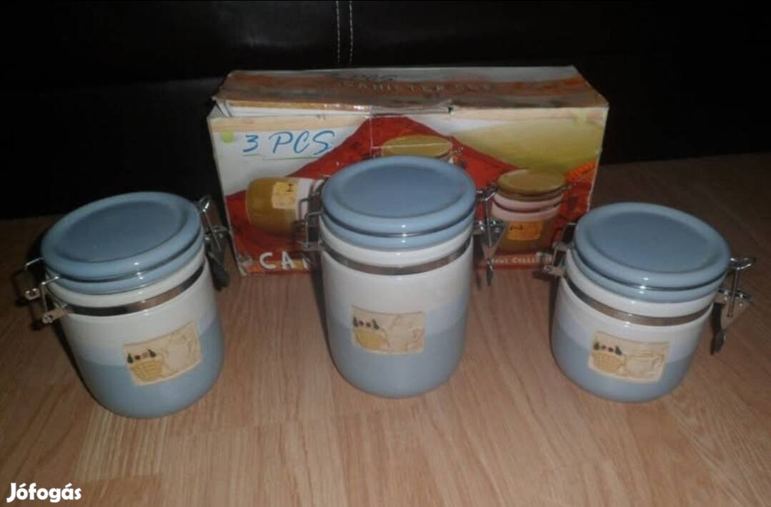 3 részes porcelán csatos tárolóedény szett: