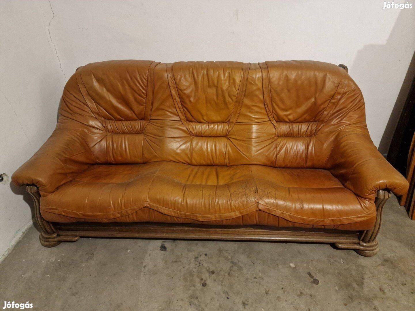 3 személyes barna börkanapé , valódi bör kanapé