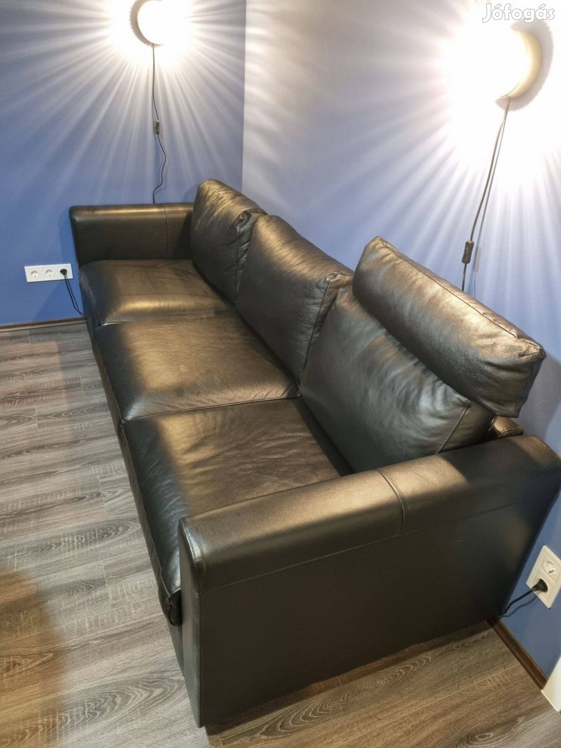 3 személyes kanapé, Marhabőr fekete IKEA Vimle + Fejtámasz
