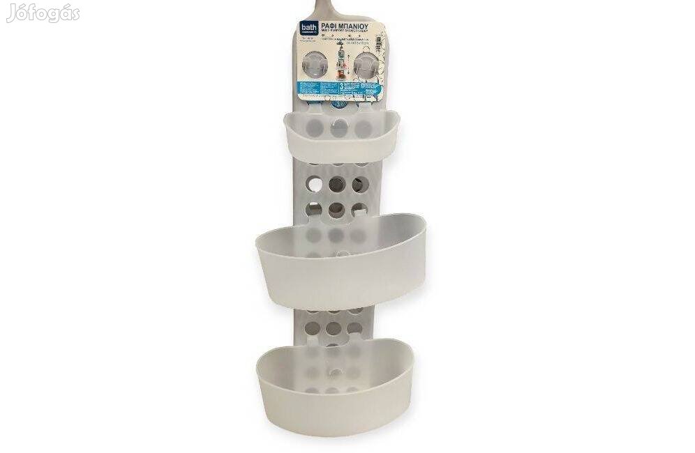 3 szintes műanyag fürdőszobai fali polc akasztókkal szürke, 24,5×13×