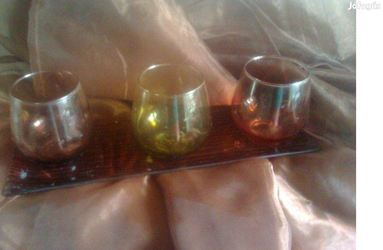 3db Konyakospohár - Üveg Tálcával
